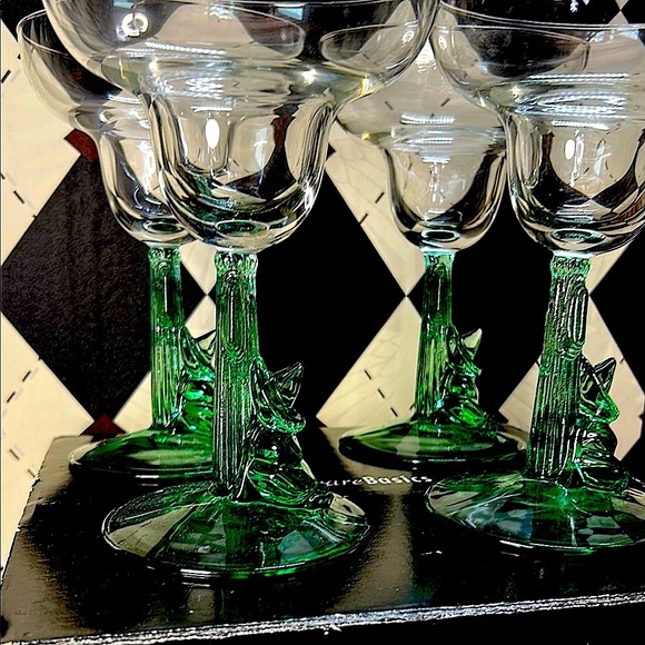 Vintage Set of 4 Durand Cristal D’Arques Siesta Man Margarita Glass| Cactus Stem - Picture 5 of 11